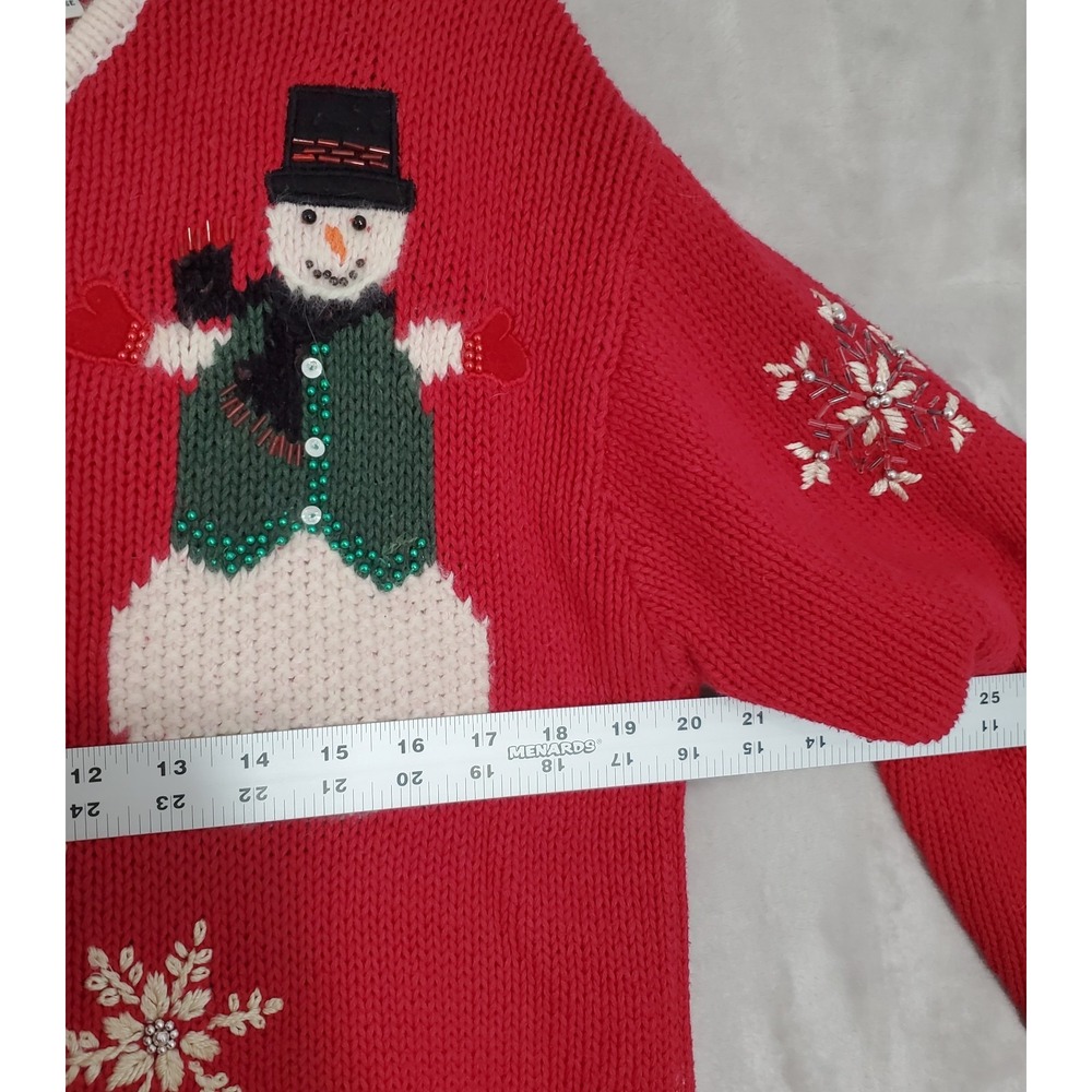 Vtg Croft & Barrow Christmas Sweater Women's S Red Hand Knitted Snowman Full Zip - Picture 5 of 6